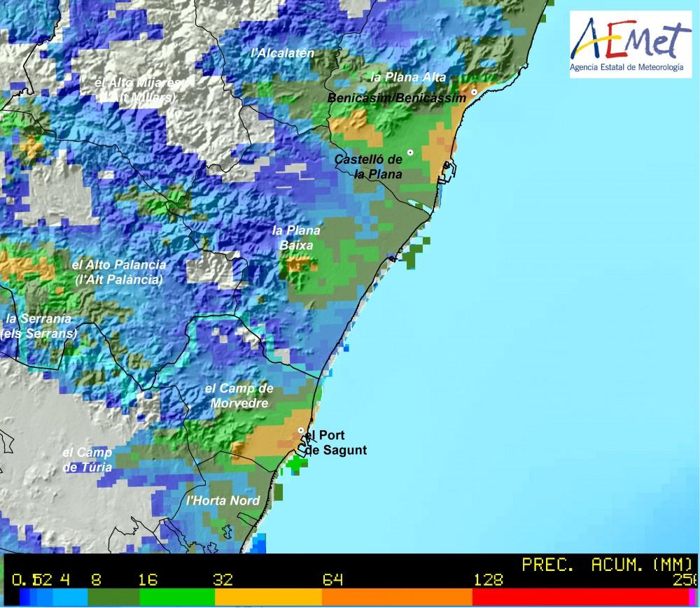 Zonas de la provincia de Castellón que han registrado lluvias torrenciales