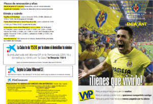 Modalidades de los abonos del Villarreal 2015-16 (I).