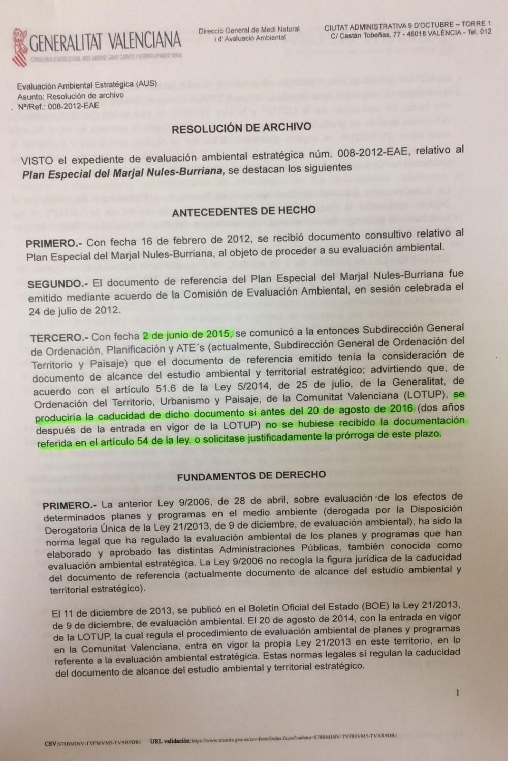 Caducidad y archivo Plan Especial Marjaleria