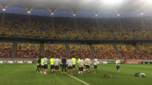 El equipo se entrenó esta tarde en el escenario donde jugará este jueves por la tarde.