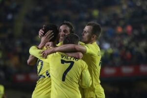 Celebración de uno de los goles del Villarreal.