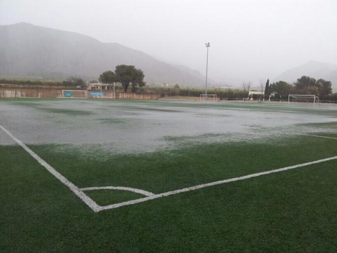 Así se encontraba esta mañana el campo de entrenamiento del Castellón.