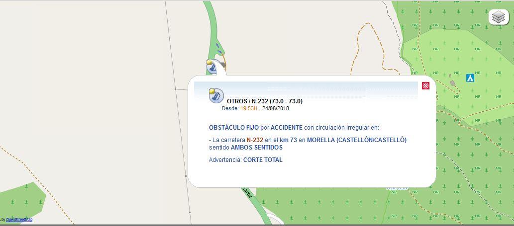 Morella carretera cortada por accidente