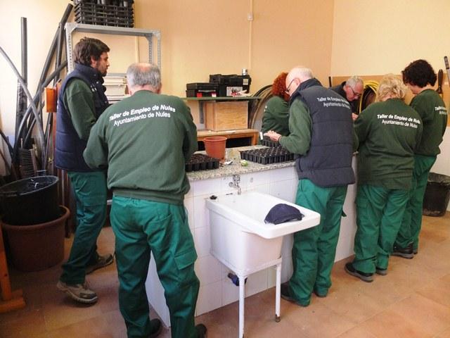 Visita al Taller de Empleo de la Jefa de Servicios Formativos de la Dirección Territorial de Economía, Industria, Turismo y Empleo, Xaro Tena; del Jefe de Sección de Talleres de Empleo, Javier Porcar, acompañados por el alcalde, Mario García y el concejal de Empleo, José Vte. Adsuara. 26/02/2014. AYUNTAMIENTO DE NULES