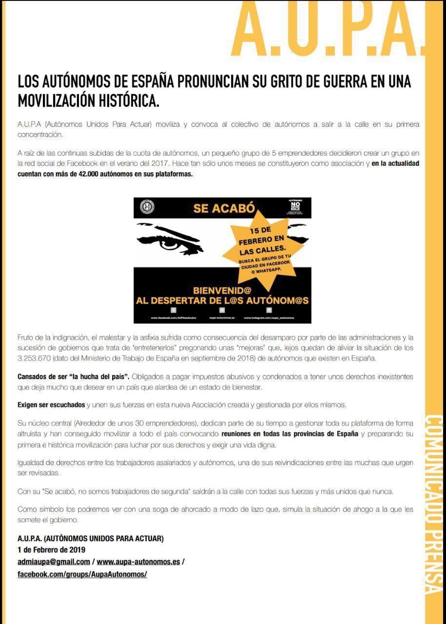 nota de prensa AUPA