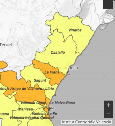 La incidencia en la provincia de Castellón por departamentos