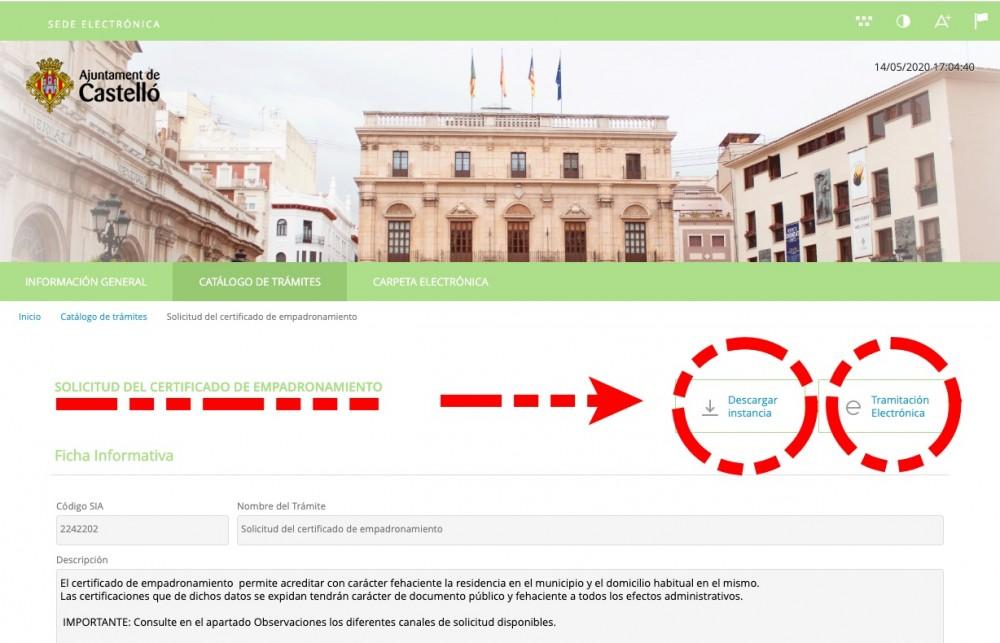 Solicitud certificado empadronamiento Castello 140520