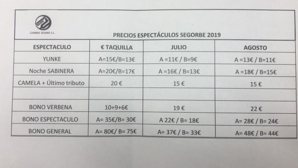 Segorbe, precios fiestas