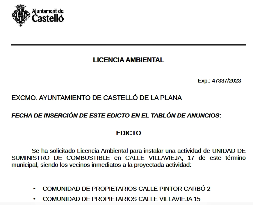 Edicto Ayuntamiento de Castellón