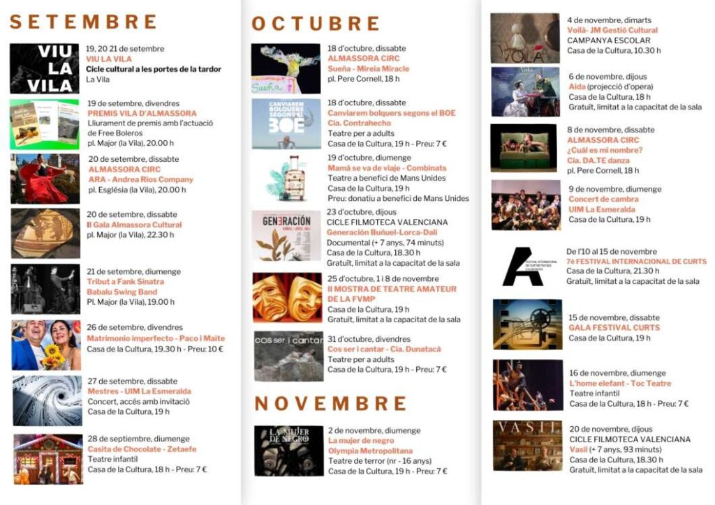 Almassora enceta la tardor amb una agenda cultural plena de música, teatre i circ