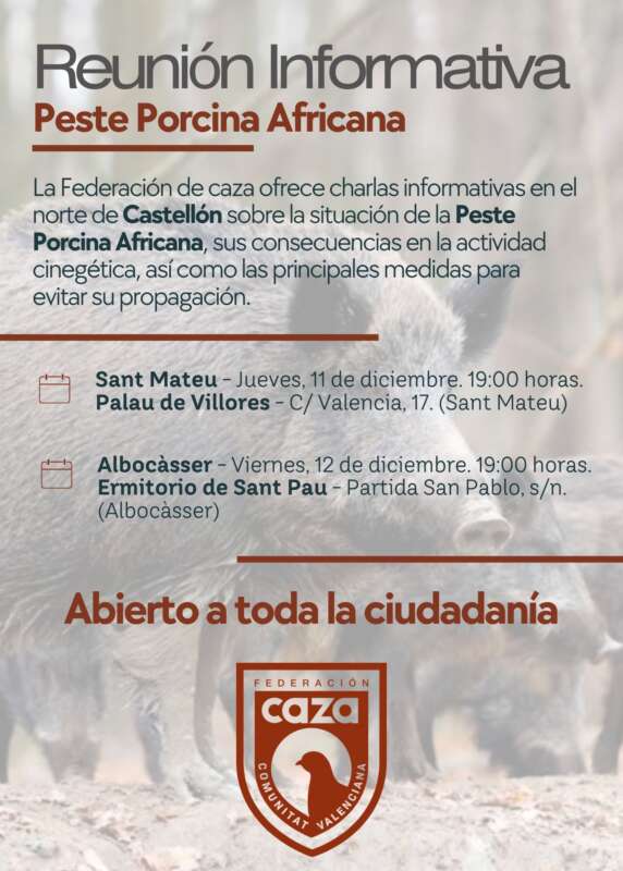 La Federación de Caza lidera la prevención de la Peste Porcina Africana en Castellón