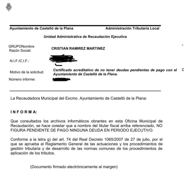 cetificado deudas Ramirez 2024