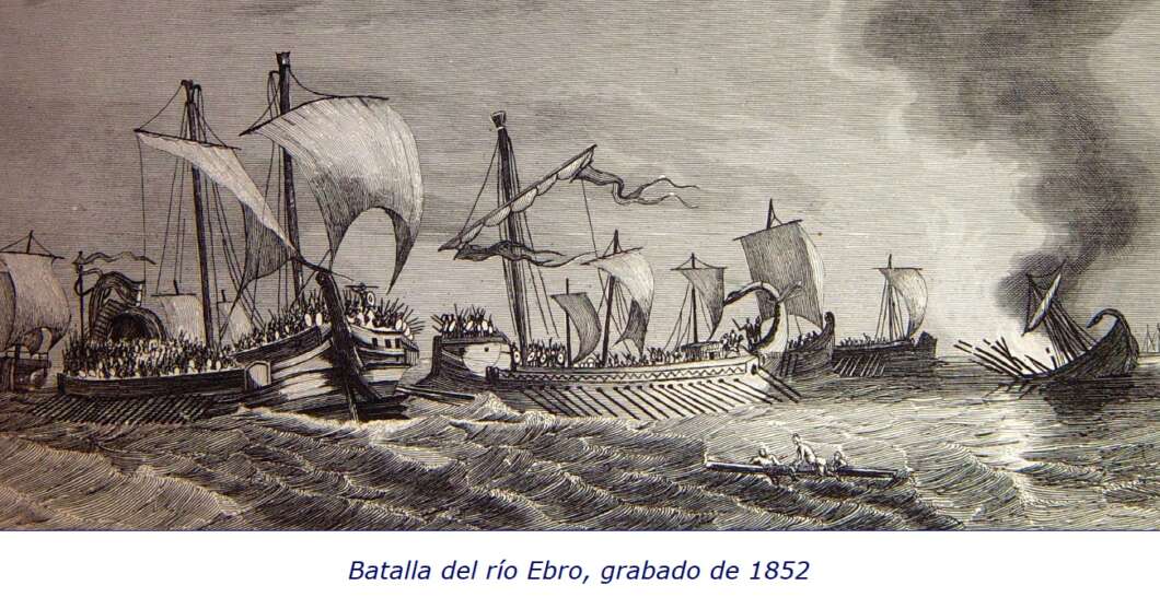 Batalla del Río Ebro 218ac, grabado de 1852
