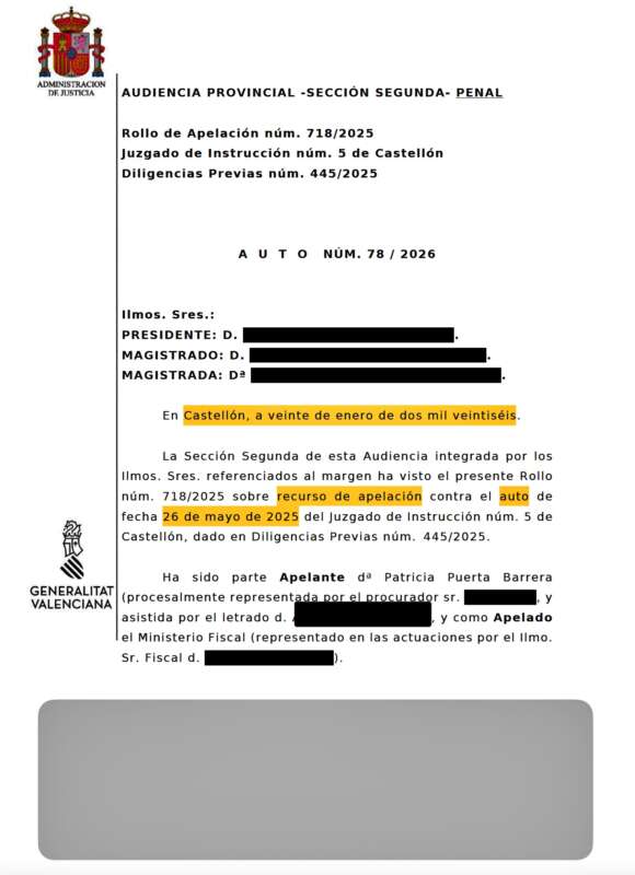 Auto Audiencia provincial que revoca archivo caso de las multas de Ramírez
