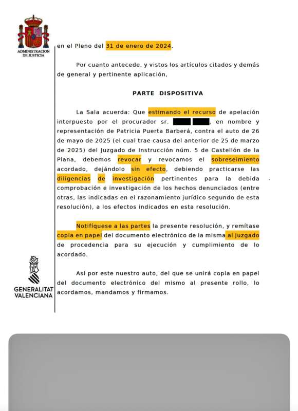 Auto Audiencia provincial que revoca archivo caso de las multas de Ramírez