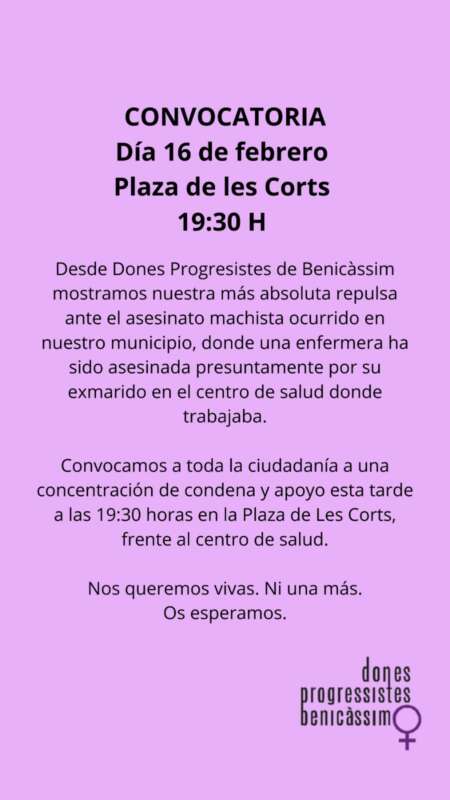 Convocatoria concentración por asesinato de la enfermera en Benicàssim