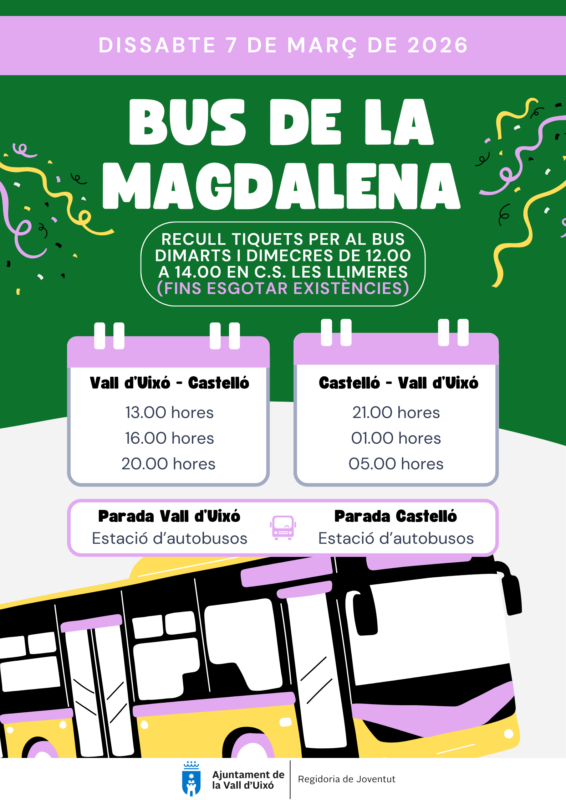 La Vall d'Uixó activa un servei especial d'autobús pel Dia del Pregó