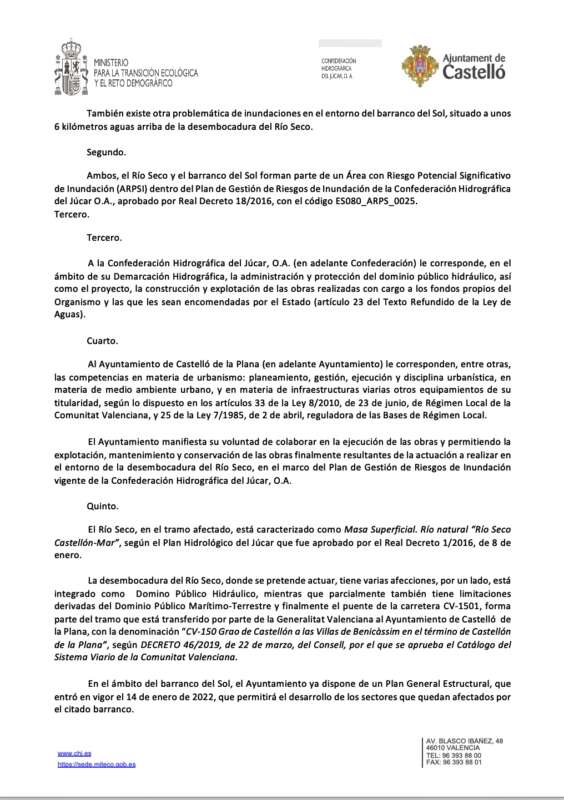 Protocolo de intenciones Ayuntamiento de Castellón y CHJ Río  Seco 2022