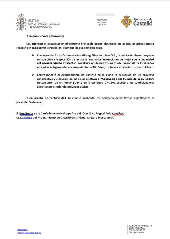 Protocolo de intenciones Ayuntamiento de Castellón y CHJ Río  Seco 2022