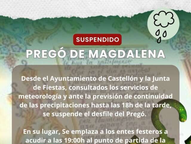 El Ayuntamiento suprime la Cabalgata del Preegó de la Magdalena 2026