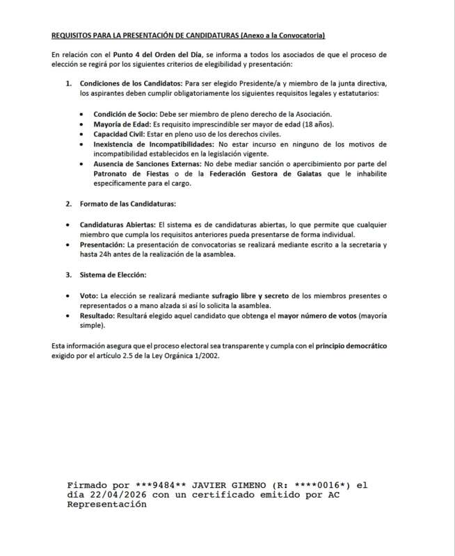Convocatoria asamblea Gaiata 17 Tir de Colom 8 de mayo 2026