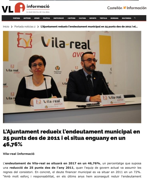 Endeutament Vila-real 2017. 10 anys de Vila-real informacio