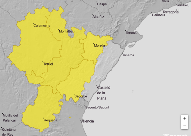 Alerta amarilla por lluvias y tormentas en el interior de Castellón