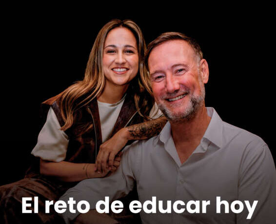 Promotional poster for 'El reto de educar hoy' featuring Pedro García Aguado and Nerea López, smiling together; event date/time (Tue, June 16, 19:00) at Multifuncional de Nules; organizer logos at bottom.