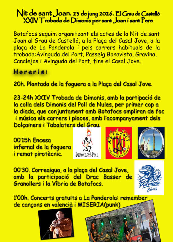 El Grau de Castelló viurà la Nit de Sant Joan amb la XXIV Trobada de Dimonis i novetats en la programació