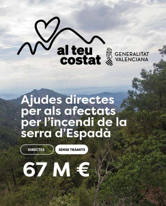 La Generalitat moviliza 67 millones en ayudas para los afectados por el incendio de La Vall d'Uixó