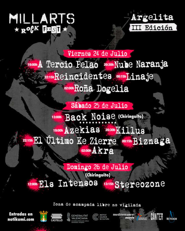 El Millarts Rock Fest fija horarios con Reincidentes, El Último Ke Zierre y Biznaga como cabezas de cartel