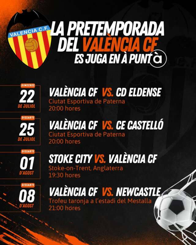 À Punt retransmetrà quatre partits de la pretemporada del València CF