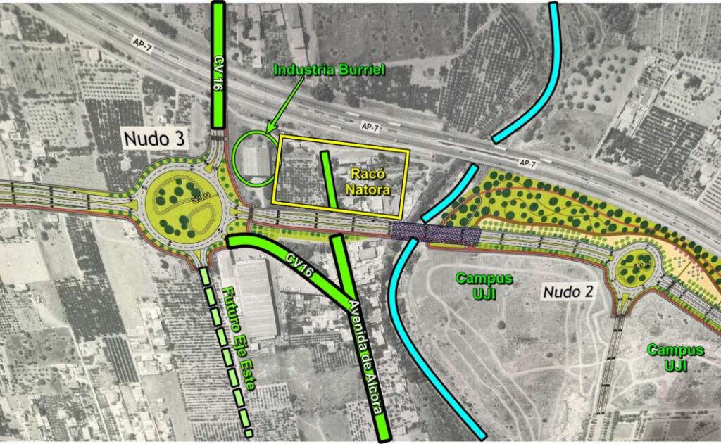 Trazado ronda Oeste sobre plano Castellón. Producción propia