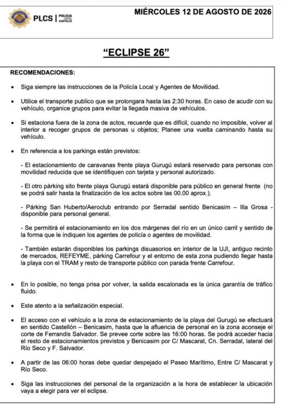 Eclipse recomendaciones de seguridad Policía local