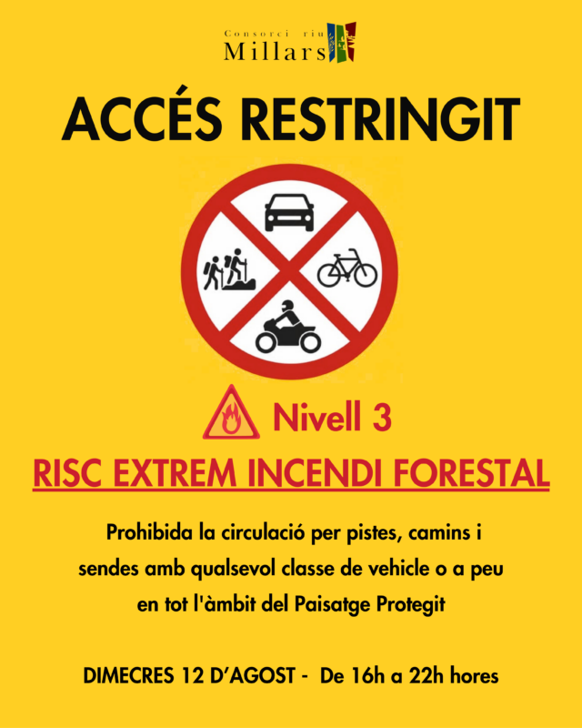 El Consorci Riu Millars tanca els accessos durant l’eclipsi pel risc d’incendi