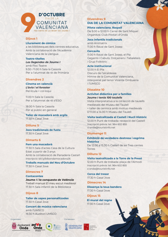 Onda dedica el 9 de Octubre a Jaume I con más de 20 actividades