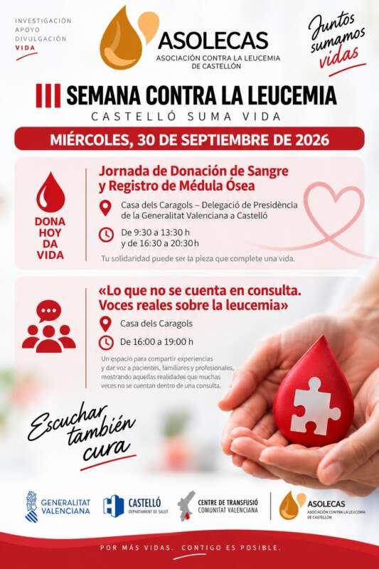 Castellón impulsa la donación de médula con la III Semana contra la Leucemia
