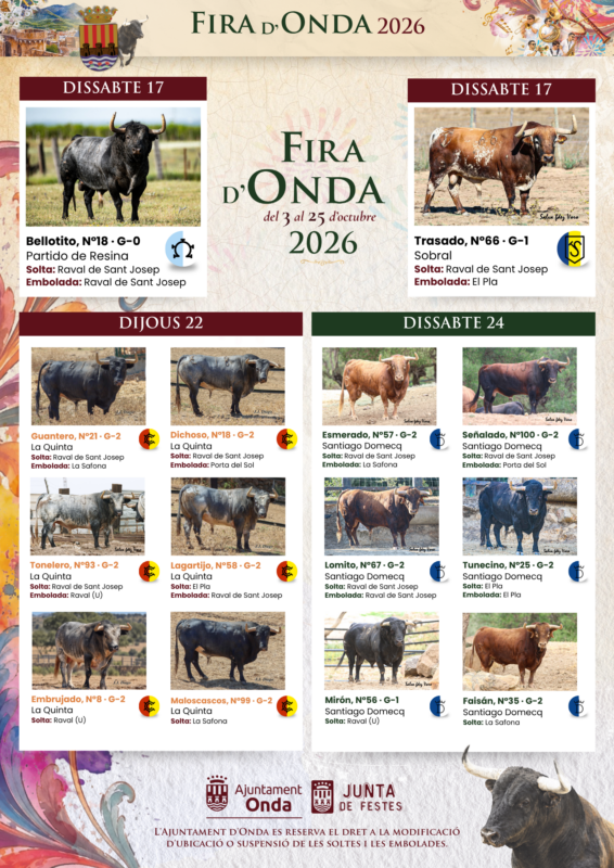 Onda presenta los toros de la Fira 2026 con cuatro ganaderías